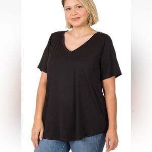 ZENANA Closet Essential! 
V-Neck Front Pocket Tee Top